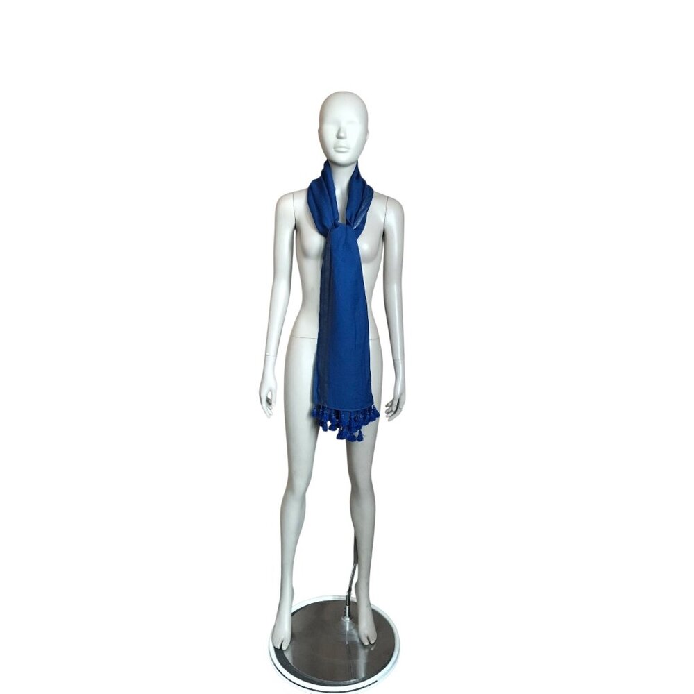 Eileen Fisher Blue and Silver Wool Blend Scarf